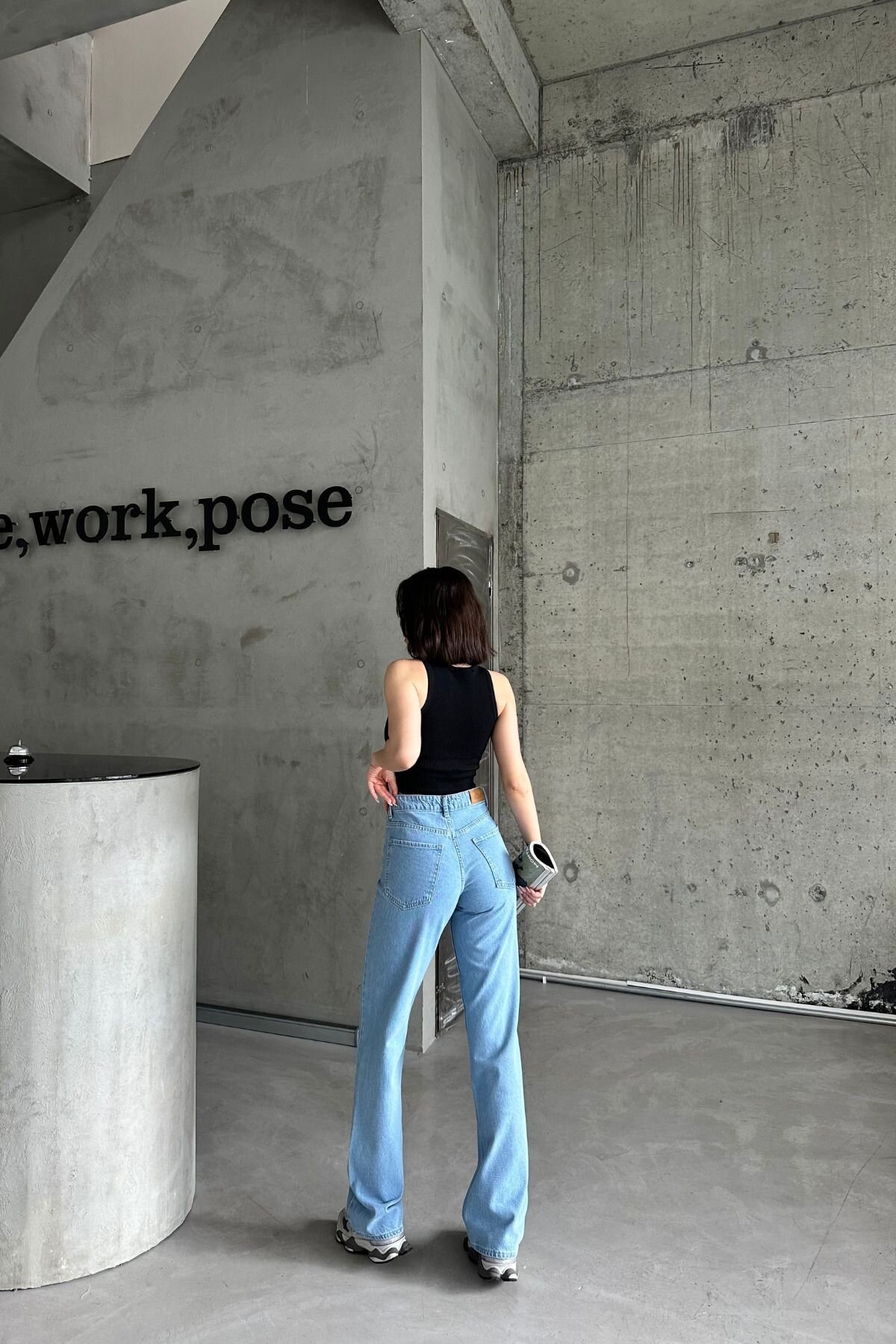 Kadın Jean BaggyFit Yüksek Bel Bol Paça Palazzo Buz Mavi Kot Pantolon