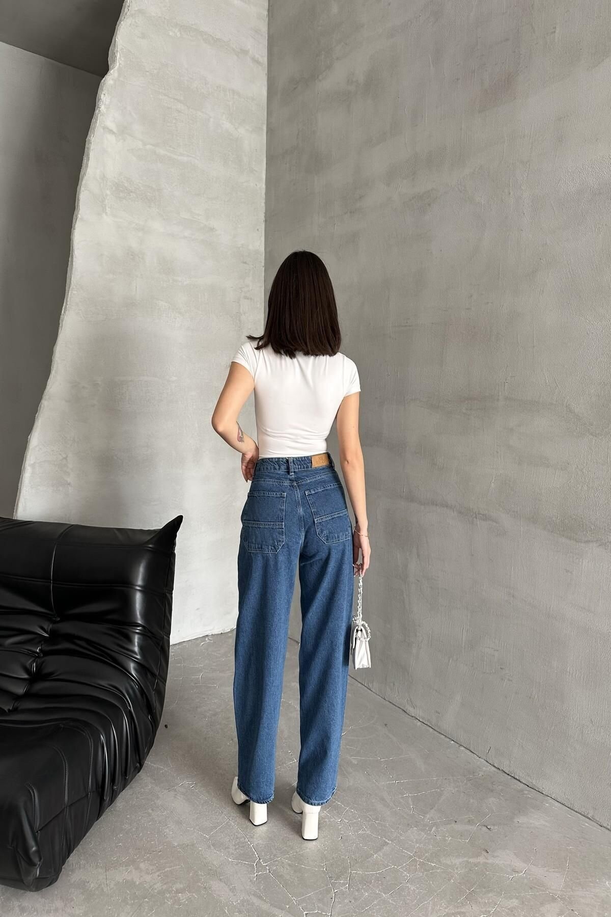 Kadın Jeans Bol Geniş Paça Baggy Fit Mavi Kot Pantolon