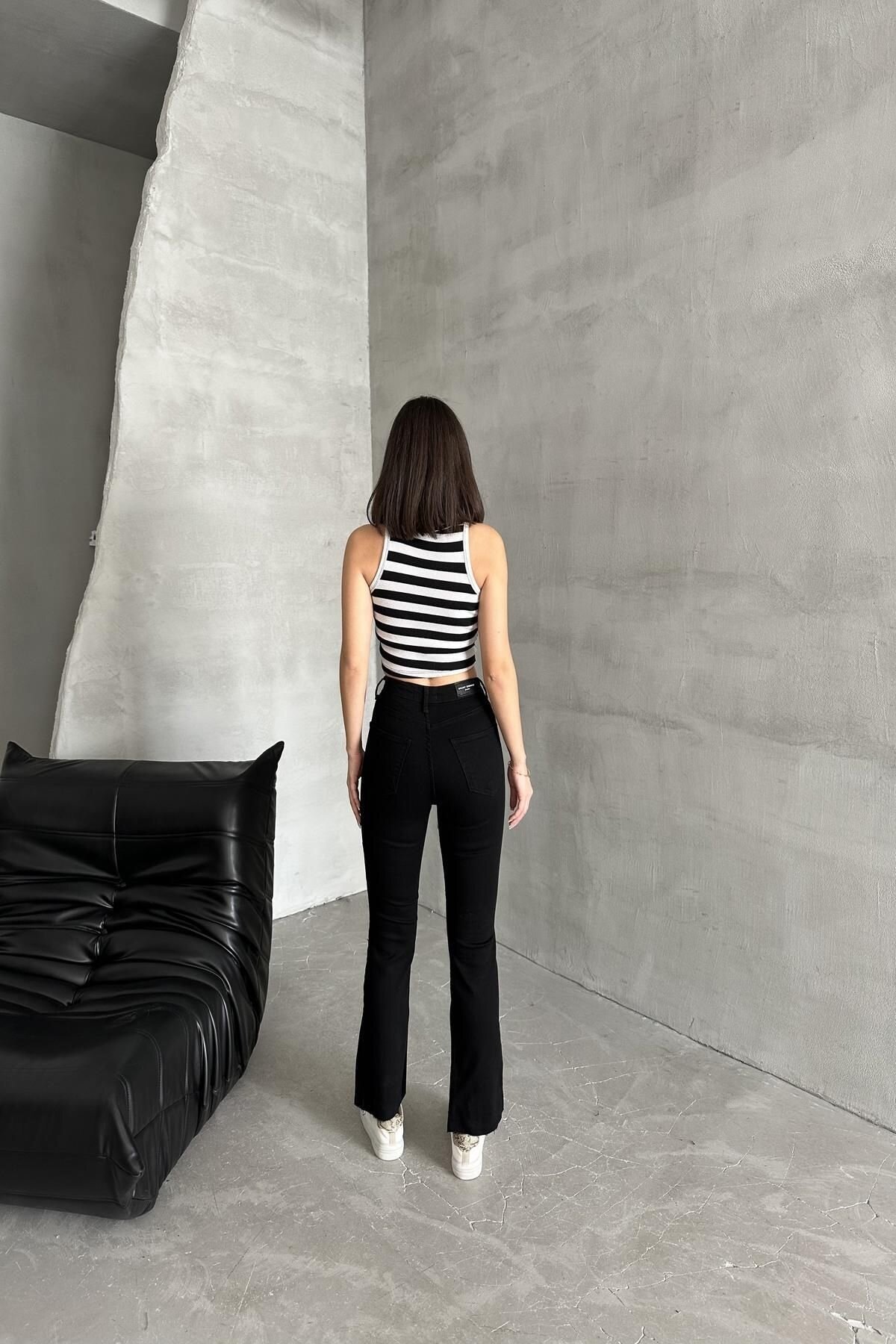 Kadın Jeans Bol İspanyol Geniş Paça Siyah Kot Pantolon