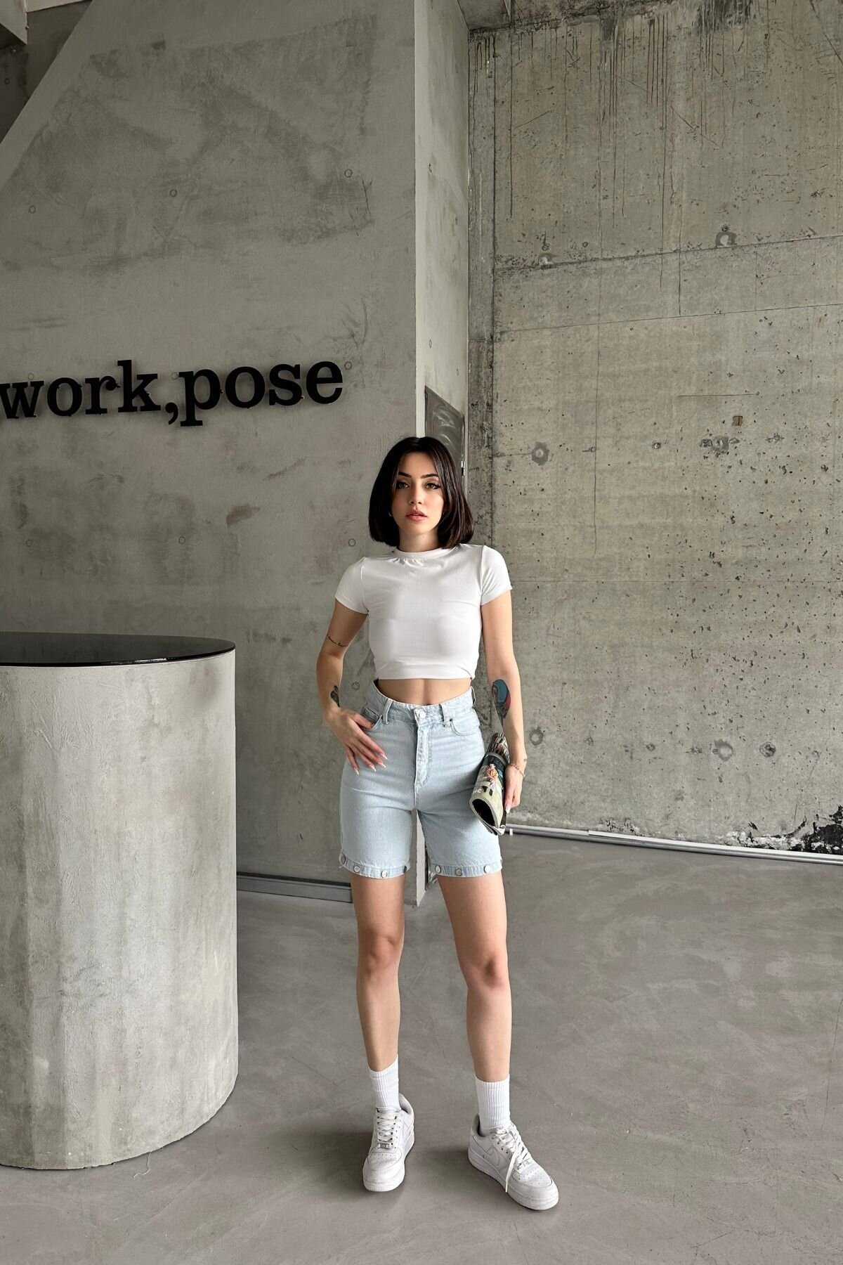 Kadın JeansVibe Yüksek Bel Şort Olabilen Çıt Çıtlı Bol Paça Buz Mavi Kot Pantolon