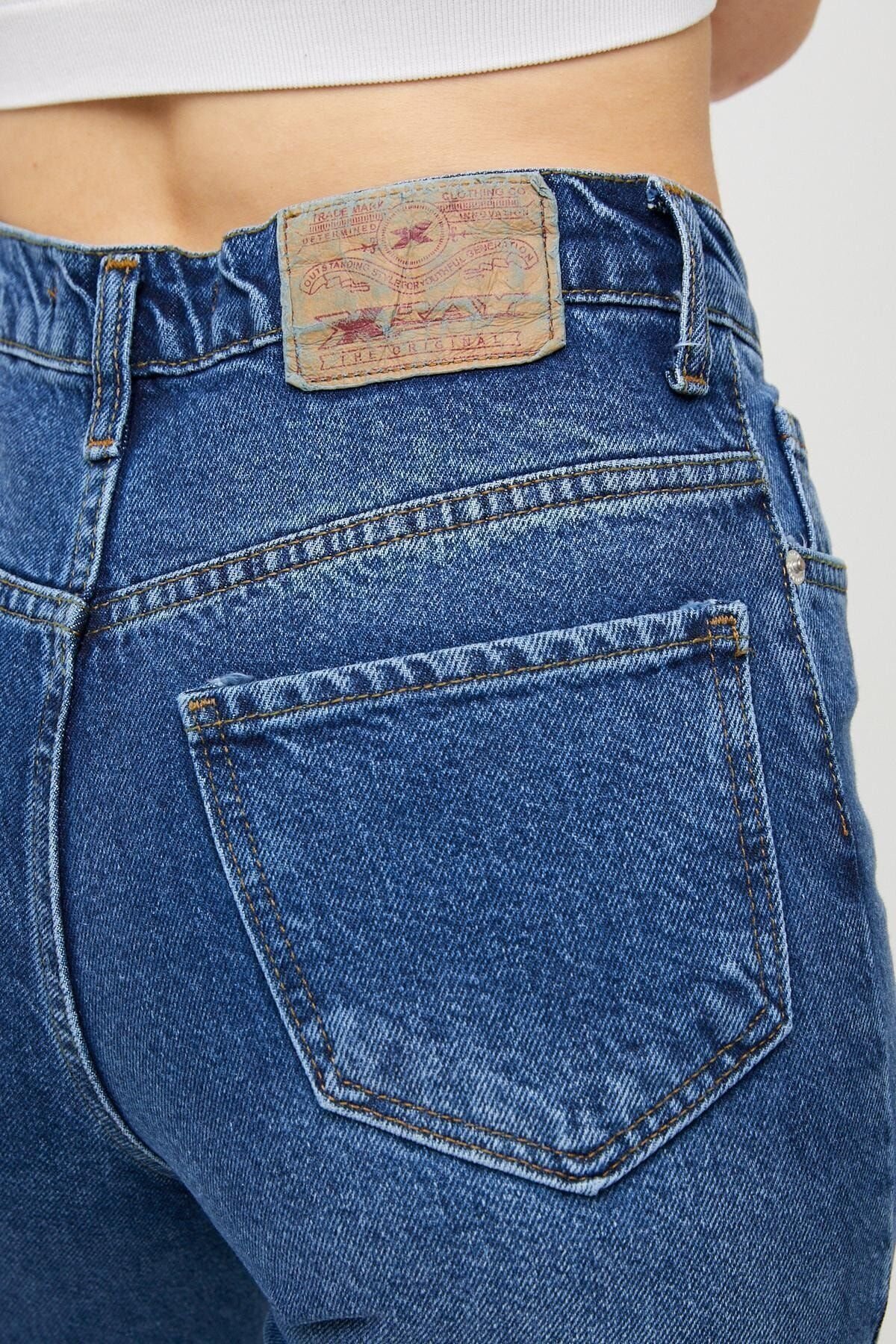 Kadın Mom Fit Gabardin Pantolon Lacivert