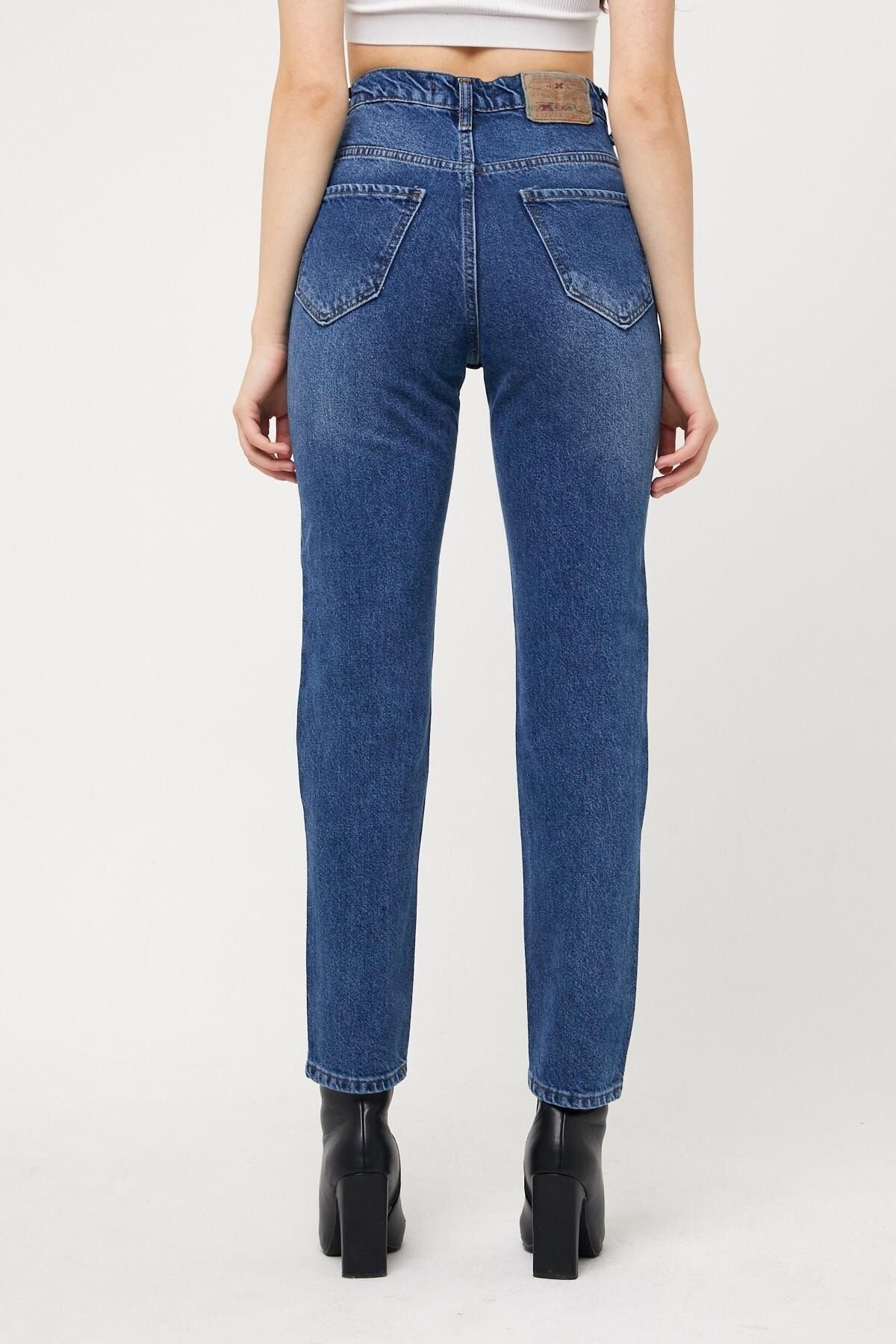 Kadın Mom Fit Gabardin Pantolon Lacivert