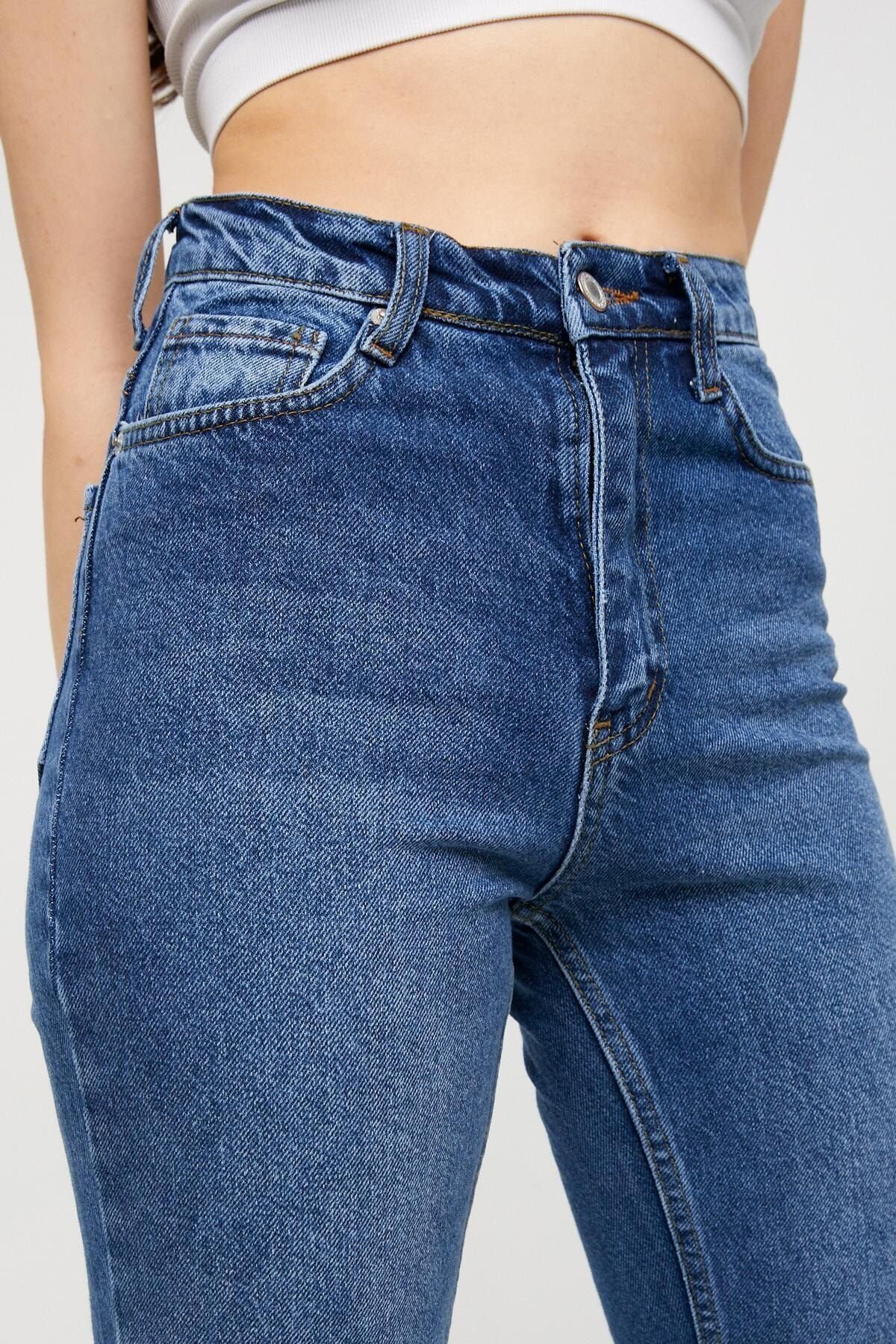 Kadın Mom Fit Gabardin Pantolon Lacivert