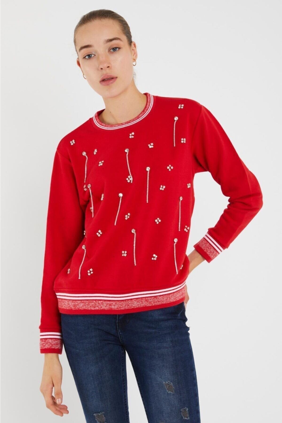 Taş Dikimli Kapşonsuz Sweatshirtler