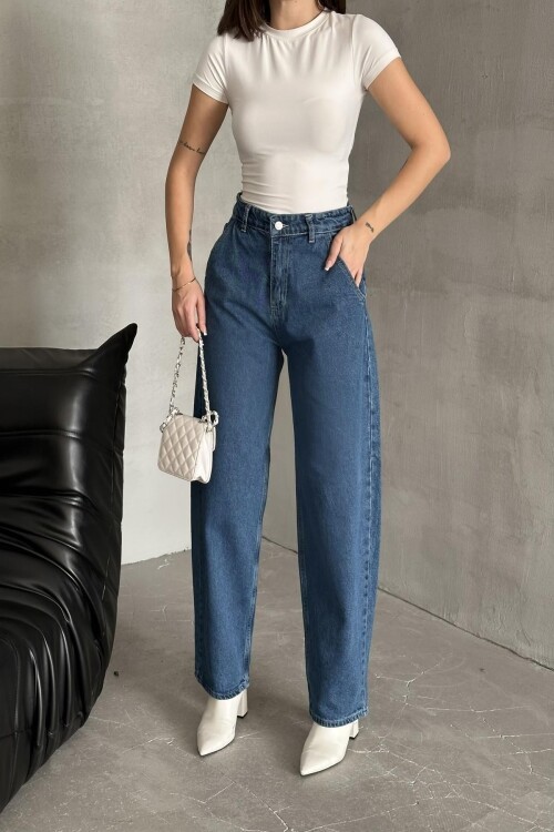 Kadın Jeans Bol Geniş Paça Baggy Fit Mavi Kot Pantolon