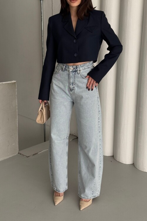 Kadın Jeans Bol Paça Baggy Buz Mavi Kot Pantolon