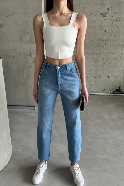 Kadın JeansCharm Yüksek Bel Bol Paça Baggy Açık Mavi Kot Pantolon