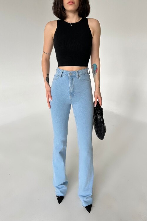 Kadın JeansMotion Yüksek Bel Esnek Bol İspanyol Paça Buz Mavi Kot Pantolon