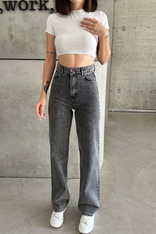 Kadın JeansMove Yüksek Bol Bol Paça Pamuklu Füme Kot Pantolon