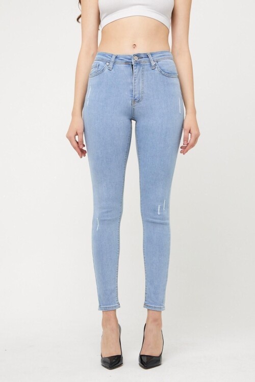Kadın Jeanvibe Yüksek Bel Toparlayıcı Dar Paça Buz Mavi Kot Pantolon