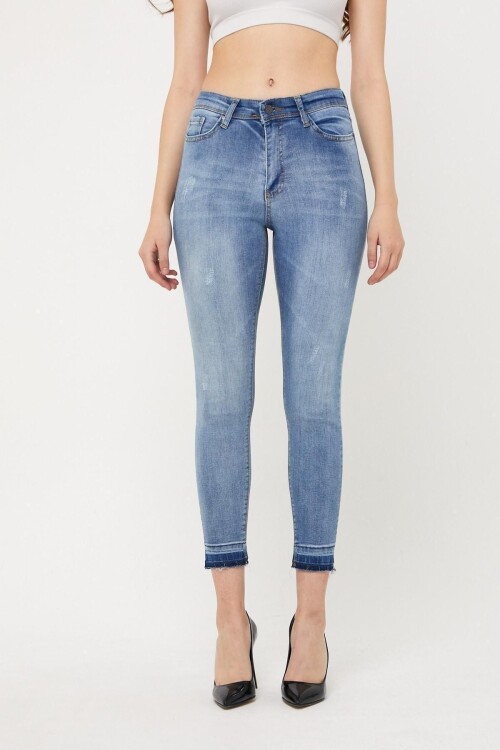 Kadın Jeanvibe Yüksek Bel Toparlayıcı Dar Paça Mavi Kot Pantolon