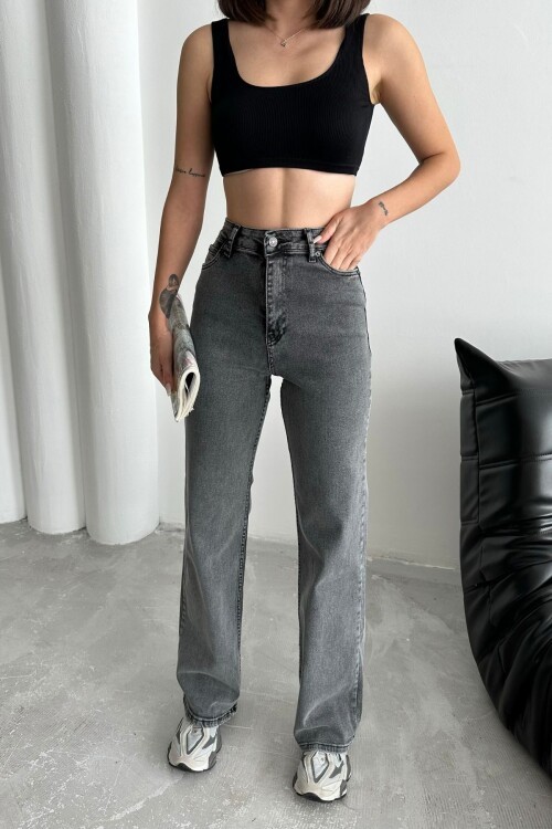 Kadın Yüksek Bel Esnek Bol Paça Palazzo Füme Kot Pantolon